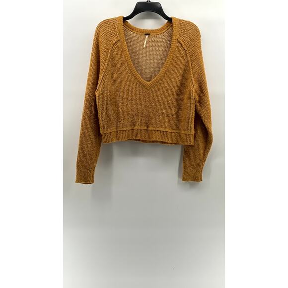 Free People Sweaters - FREE PEOPLE Women's Gold Yellow Knit V-Neck Long Sleeve Slouchy Sweater SZ S